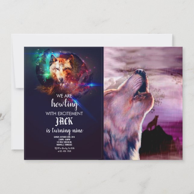 Mystic Wolf Howling at The Moon Invitation (Front)
