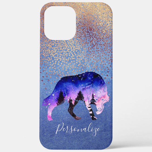 Mystic Wolf Spirit Animal Glitter Glam Personalise Case-Mate iPhone Case (Back)