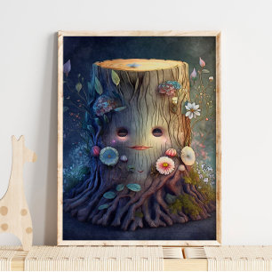 Mystic Woodland Tree Stump Wall Print