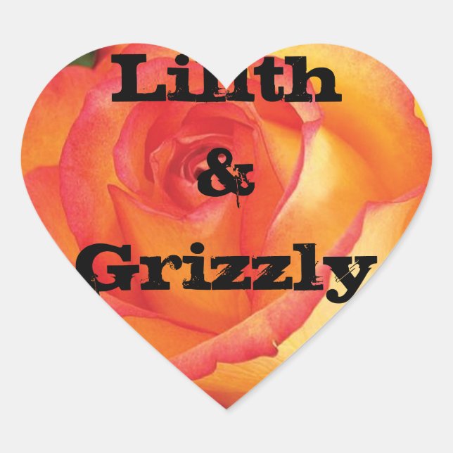 Mystic Yellow Rose Personalised Wedding Heart Sticker (Front)