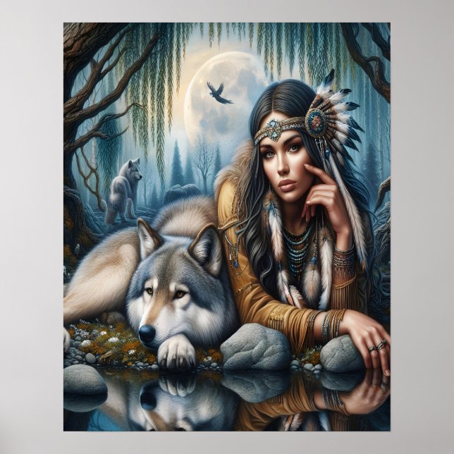 Mystical A Native American Woman With Wolves 16x20 Poster (Front)