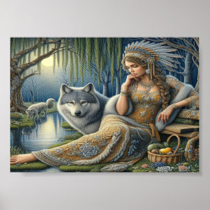 Mystical A Native American Woman With Wolves 5x7 Poster