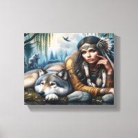 Mystical A Native American Woman With Wolves 8x10