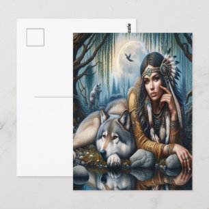 Mystical A Native American Woman With Wolves  Postcard