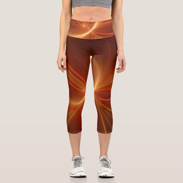 Mystical Abstract Fractal Art Modern Warm Colours Capri Leggings (Front)