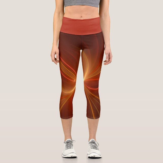 Mystical Abstract Fractal Art Modern Warm Colours Capri Leggings (Front)