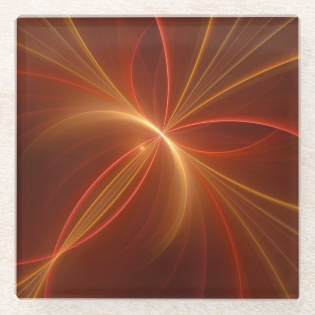 Mystical Abstract Fractal Art Modern Warm Colours Glass Coaster (Front)