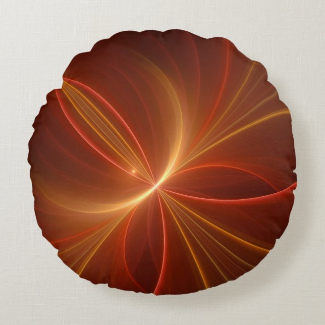 Mystical Abstract Fractal Art Modern Warm Colours Round Cushion (Front)