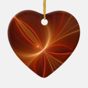 Mystical Abstract Fractal Modern Warm Colours Hear Ceramic Tree Decoration