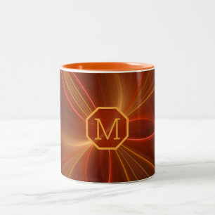 Mystical Abstract Fractal Warm Colours Monogram Two-Tone Coffee Mug