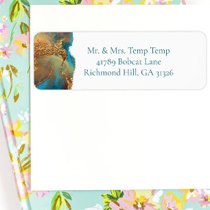 Mystical Abstract Teal Coral Gold Return Address