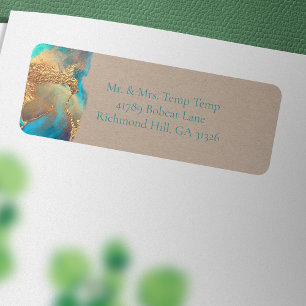 Mystical Abstract Teal Coral Gold Return Address