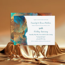 Mystical Abstract Teal Gold Wedding Anniversary