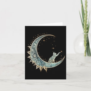 Mystical Aesthetic Cat Sitting On Crescent Moon Lu Card