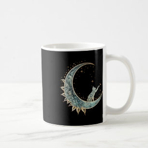 Mystical Aesthetic Cat Sitting On Crescent Moon Lu Coffee Mug