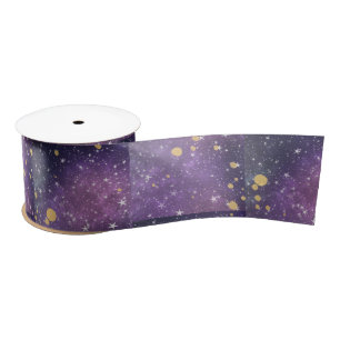 Mystical All Occasion Purple Gold Sparkles Stars  Satin Ribbon