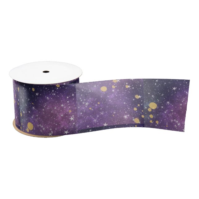 Mystical All Occasion Purple Gold Sparkles Stars  Satin Ribbon (Spool)
