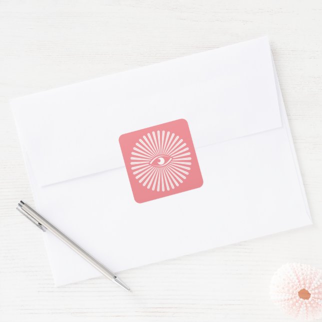 Mystical All-Seeing Eye & Retro Starburst Stripe Square Sticker (Envelope)