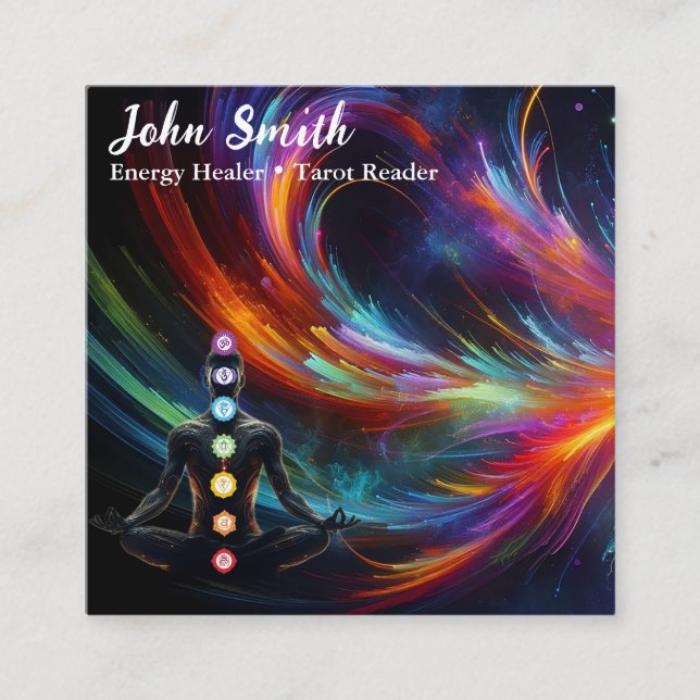 Mystical Amethyst Chakras Reiki Meditation Yoga Square Business Card (Front)