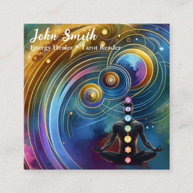 Mystical Amethyst Chakras Reiki Meditation Yoga Square Business Card (Front)
