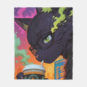 Mystical Anime Black Cat Fleece Blanket