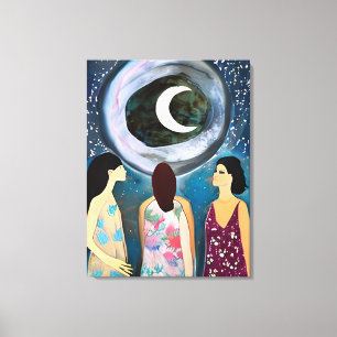 Mystical Art   Women Looking at the Moon Canvas Print