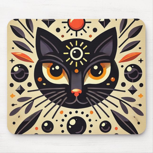 Mystical Artwork of a Black Cat  Mouse Mat (Front)