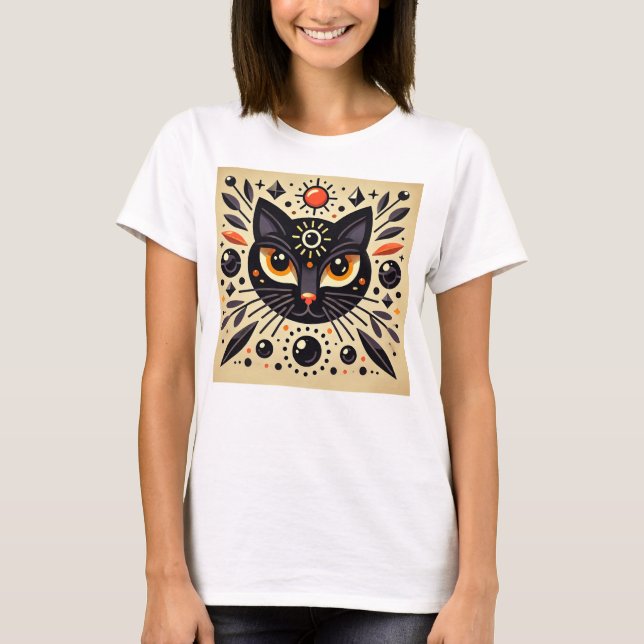 Mystical Artwork of a Black Cat  T-Shirt (Front)