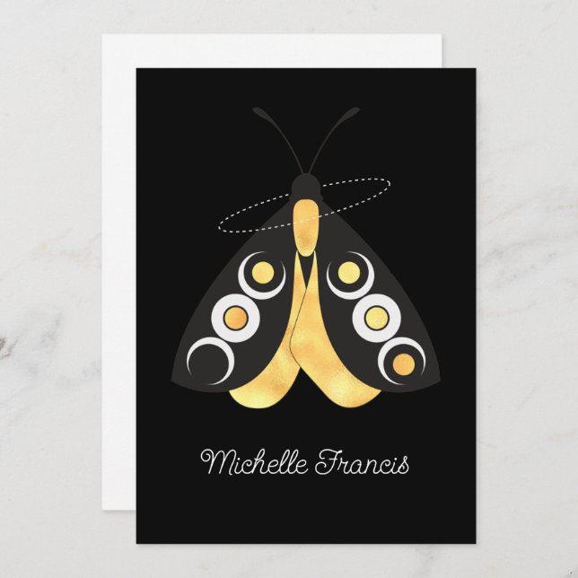 Mystical Astro Celestial Silver and Gold Moths Invitation (Front/Back)
