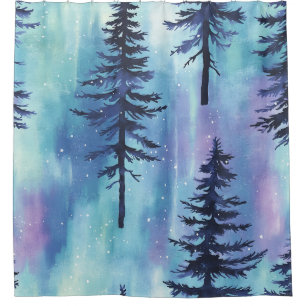 Mystical Aurora Woodland Pattern Shower Curtain