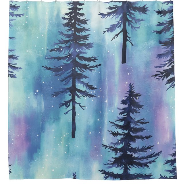 Mystical Aurora Woodland Pattern Shower Curtain (Front)