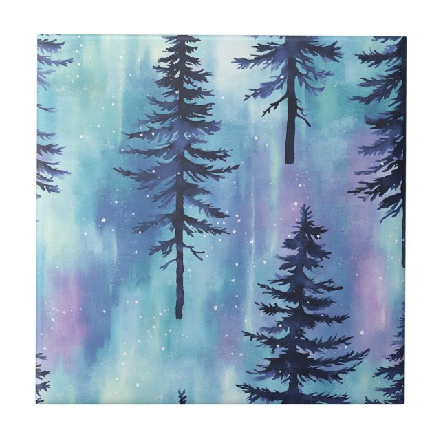 Mystical Aurora Woodland Pattern Tile (Front)