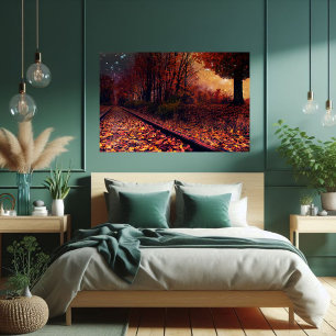 Mystical Autumn Evening Railroad Foliage Poster