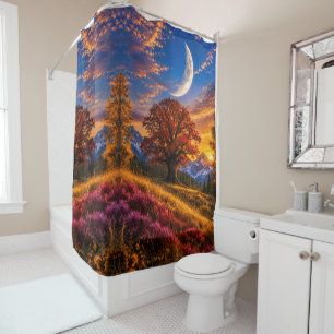 Mystical Autumn Moon and Mountain  Shower Curtain