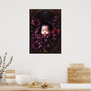 Mystical Baby and Purple Flowers Wall Art