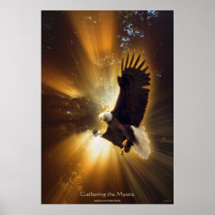 Mystical Bald Eagle & Rays of Sunlight Fantasy Art Poster