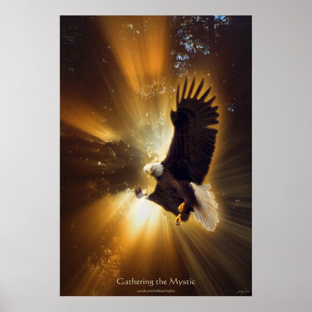 Mystical Bald Eagle & Rays of Sunlight Fantasy Art Poster (Front)