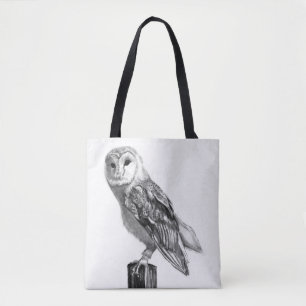 Mystical barn owl pencil drawing" tote bag