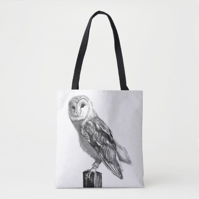 Mystical barn owl pencil drawing" tote bag (Front)