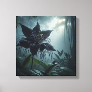 Mystical Bat Flower with Tropical Bird in Foggy Canvas Print