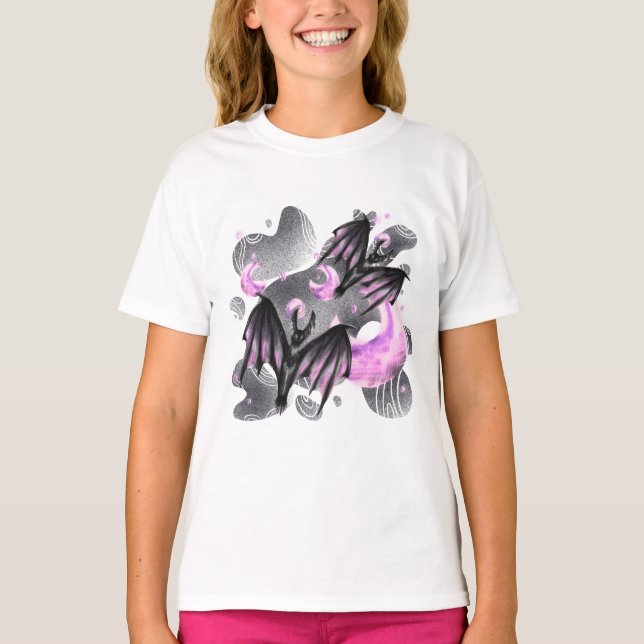 Mystical bats circling a glowing moon Youth T-Shir T-Shirt (Front)
