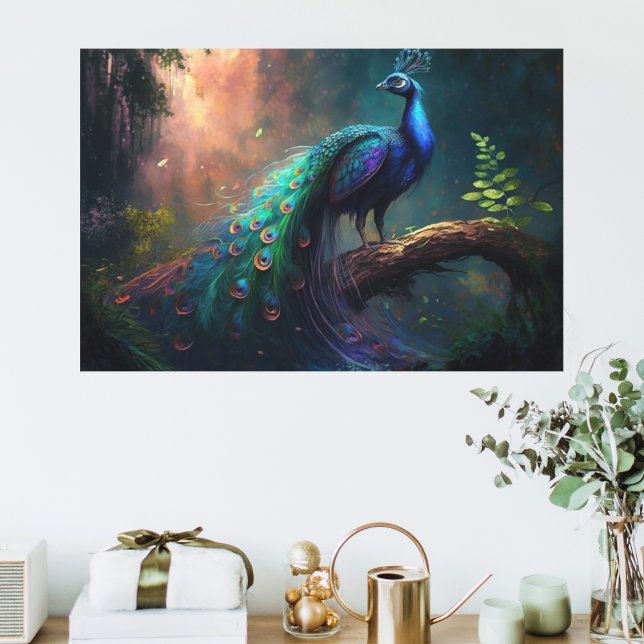 Mystical Beautiful Blue Colourful Peacock in Fores Canvas Print (Creator Uploaded)