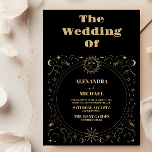Mystical Black and Gold Tarot Wedding Invitation