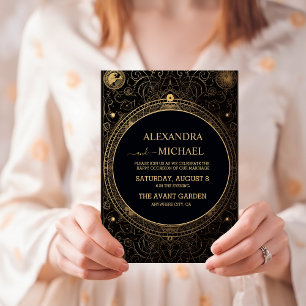 Mystical Black and Gold Tarot Wedding Invitation