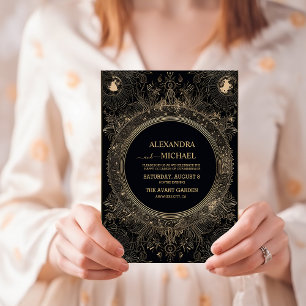 Mystical Black and Gold Tarot Wedding Invitation