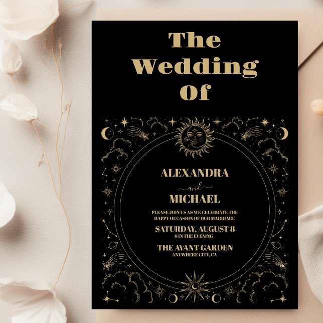 Mystical Black and Gold Tarot Wedding Invitation (Creator Uploaded)