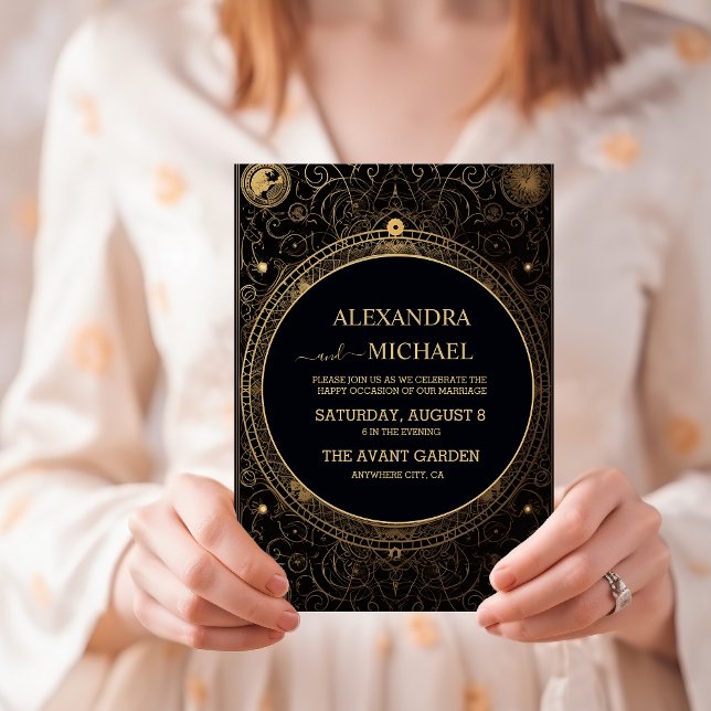 Mystical Black and Gold Tarot Wedding Invitation (Creator Uploaded)