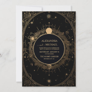 Mystical Black and Gold Tarot Wedding Invitation