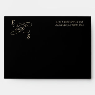 Mystical black and golden calligraphy wedding envelope