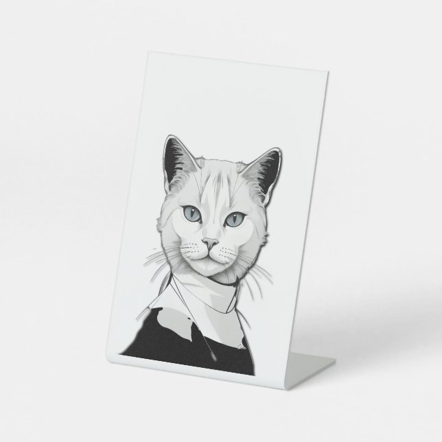 Mystical Black and White Cat of Salem Pedestal Sign (Front)